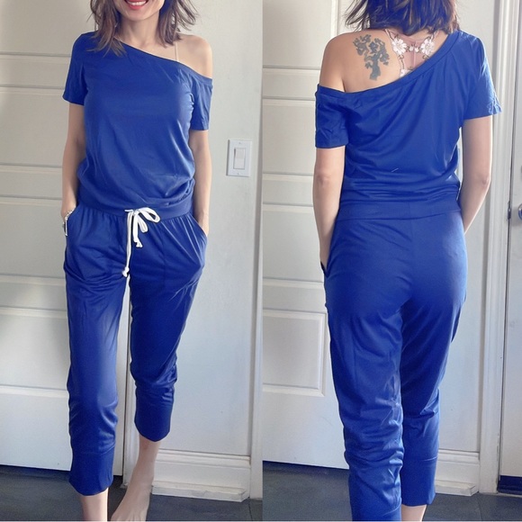 043 Boho One Shoulder pocket Casual jumpsuit - Picture 5 of 8